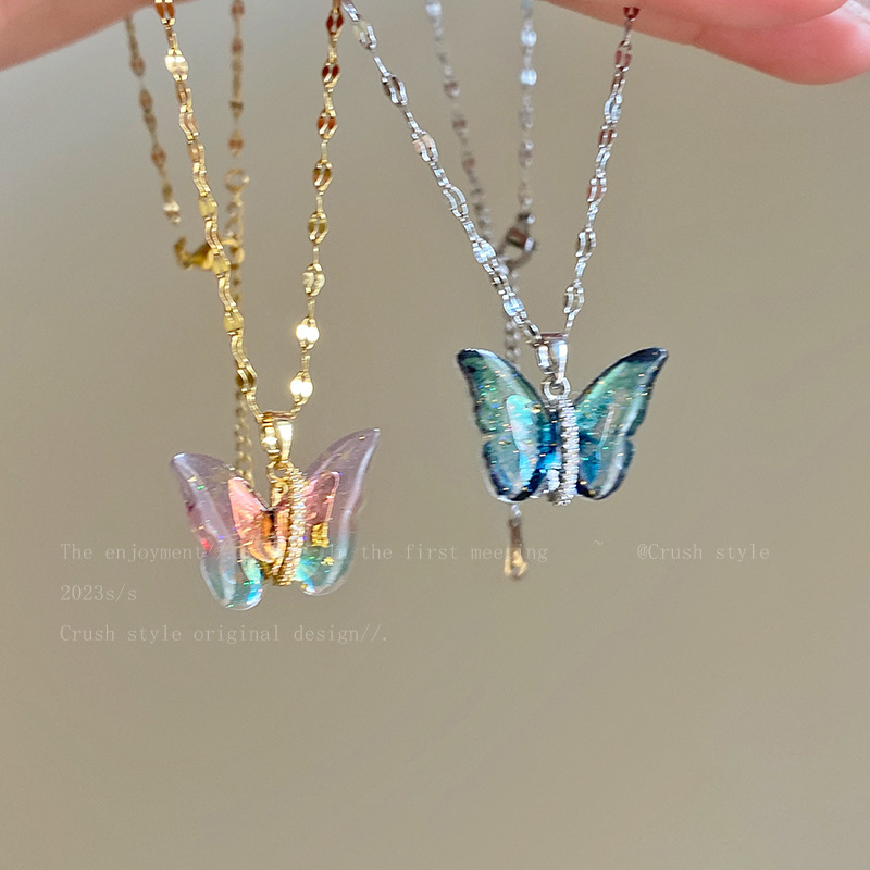 儿童渐变幻彩蝴蝶项链不褪色饰品