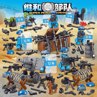 2025新军事人仔特种兵防爆特警维和部队小人偶哨塔基拼装男孩玩具