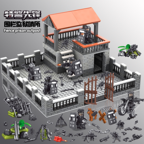 新款乐高军事警察囚犯人仔牢房放哨围栏哨塔基地拼装积木男孩玩具
