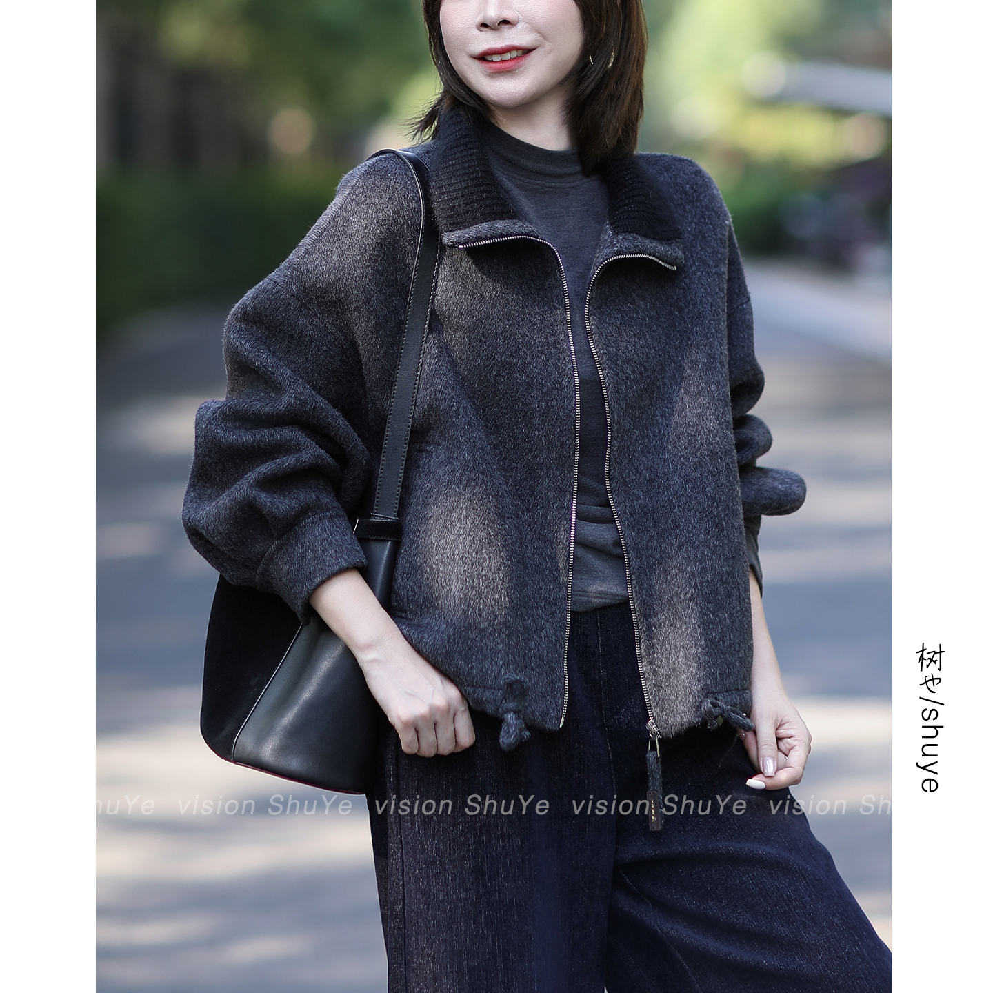 树也 100澳洲超细羊毛 高级感韩版休闲宽松气质短款双面呢外套女