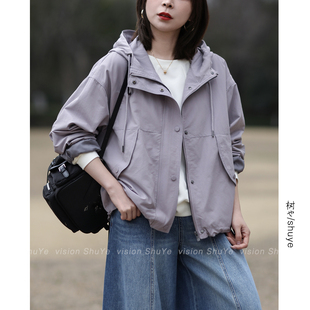 宽松有型 新款 韩版 连帽风衣短外套女2026春装 休闲宽松大码 树也