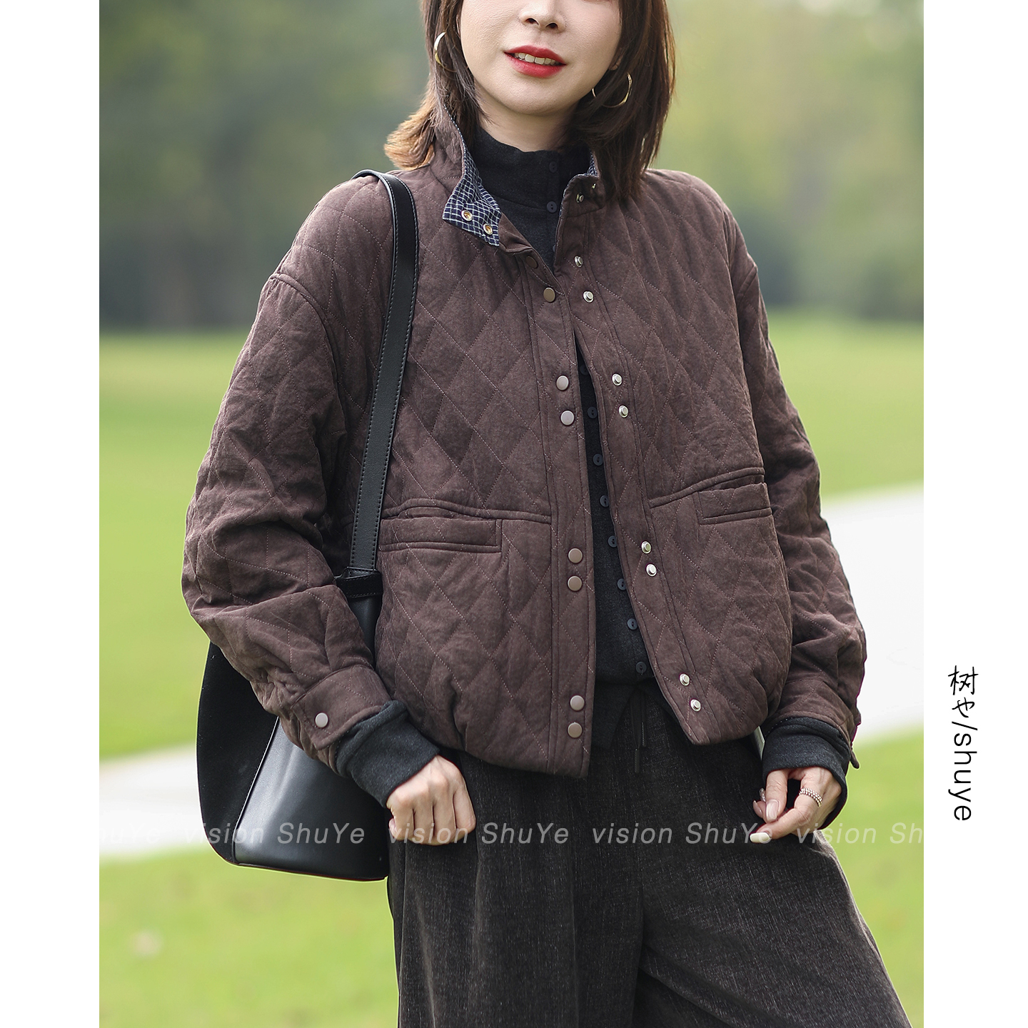 树也 衣型赞爆 高品质柔软磨砂雾面菱格棉衣夹克外套女2025冬装新
