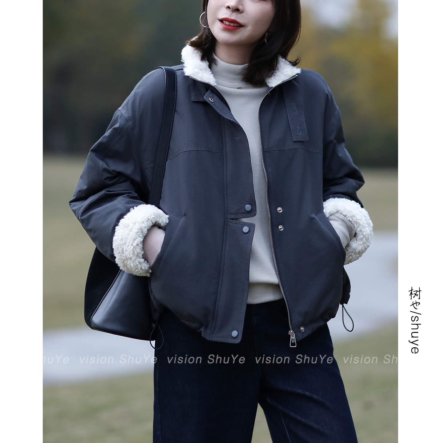 树也2025冬装新款韩版休闲宽松加绒加厚保暖工装棉衣外套女