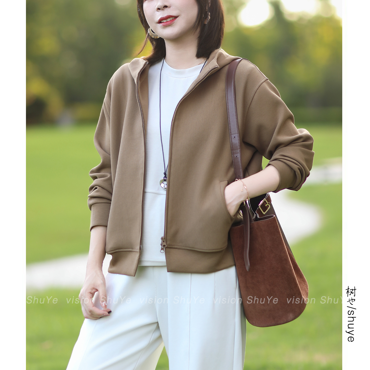 树也 原创简约风 洋气减龄显瘦百搭连帽卫衣开衫短外套女2025秋装