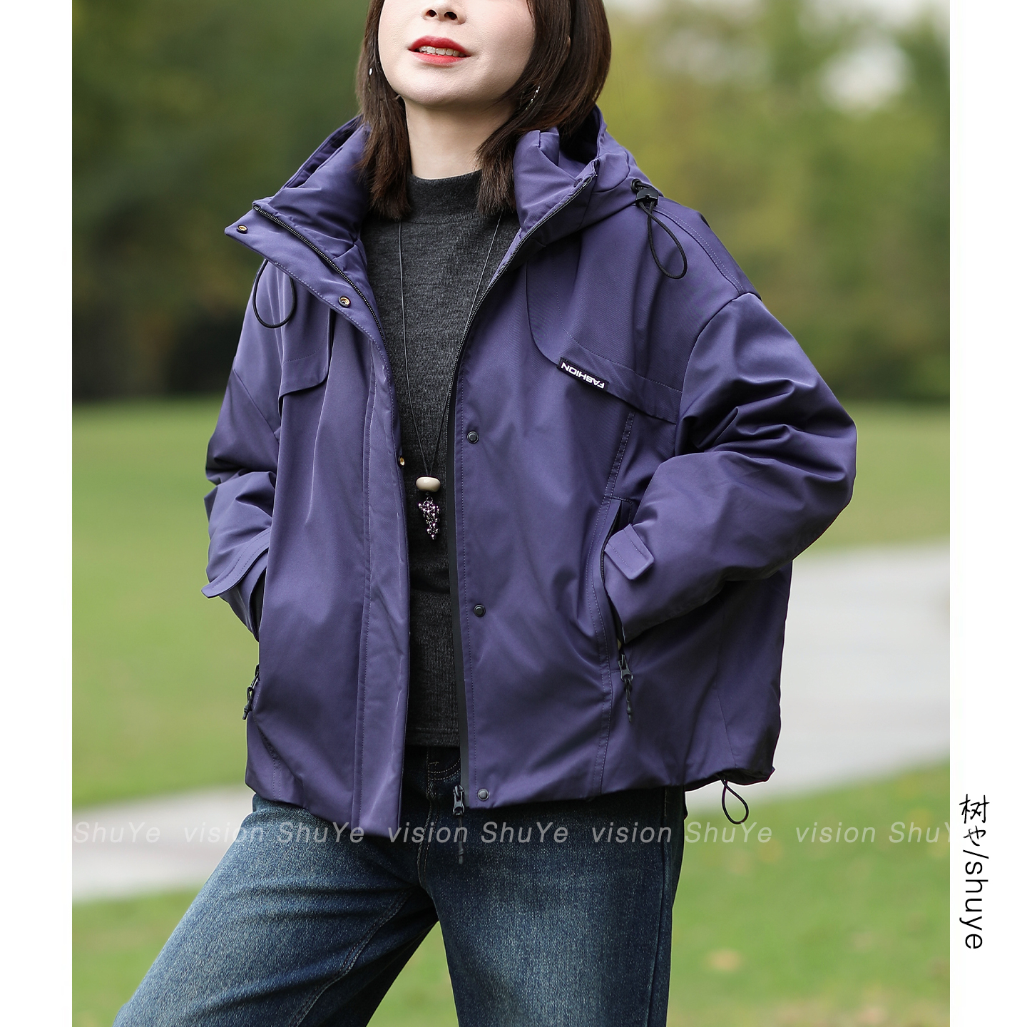 树也 酷飒有型 原创设计户外运动风冲锋衣羽绒服连帽外套女2025冬