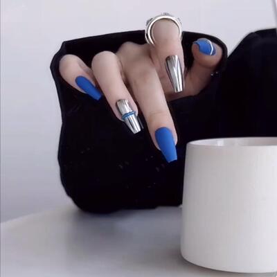 手工小众显白镜面克莱因蓝穿戴甲