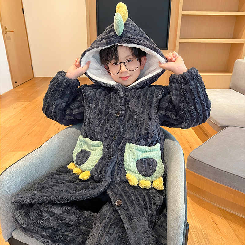 男童珊瑚绒睡衣冬季三层夹棉加厚