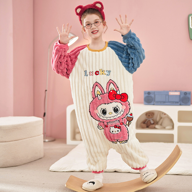 2025新款女孩珊瑚绒长袖连体睡衣