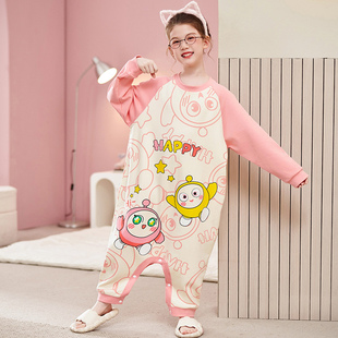 2025新款蛋仔派对纯棉长袖女童连体春秋睡衣睡袋护肚防踢被公主风