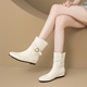 真皮内增高短靴女2025秋冬新款 圆头单靴百搭米白色靴子低跟女靴