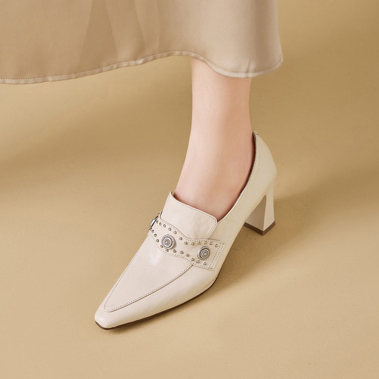 羊皮尖头粗跟单鞋女2026新款复古软皮软底女鞋百搭高跟深口奶奶鞋,女鞋,深口单鞋,淘宝优惠券,粉丝福利购,淘宝优惠卷