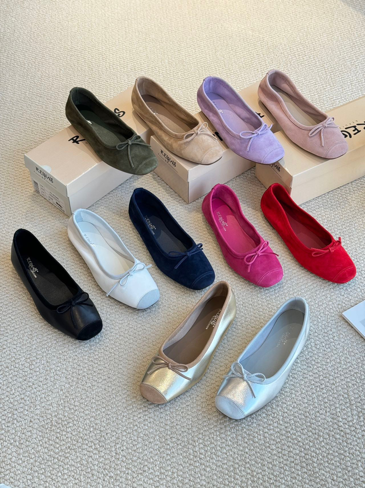 【大帅】reqins蝴蝶芭蕾舞鞋一脚蹬上脚显瘦舒适柔软羊皮拼接方头