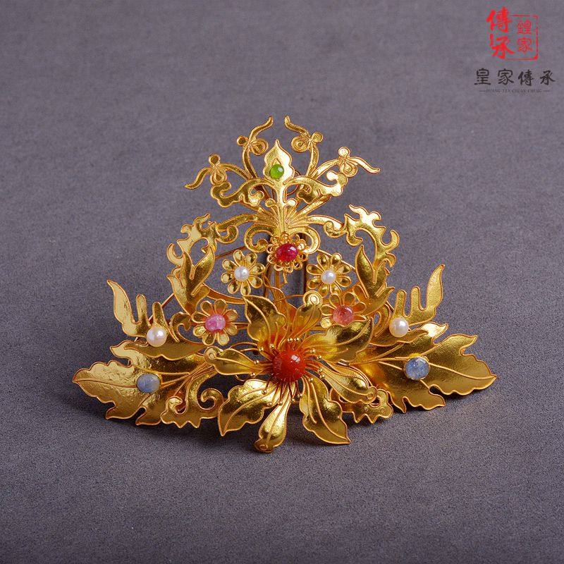 嵌宝熙兰花冠，原创中国风婚礼头饰汉服配饰，影视头饰花丝镶嵌