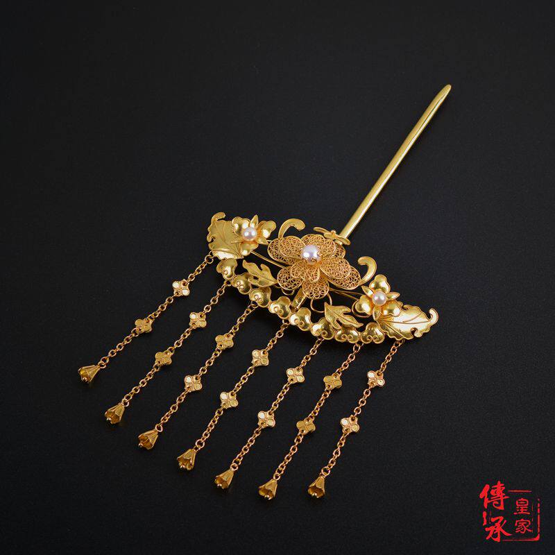 卷云牡丹流苏发簪，汉服古风发饰宫廷柯子对簪后压