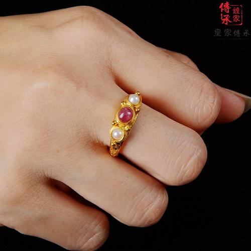 福利，明代风格，嵌宝活口戒指