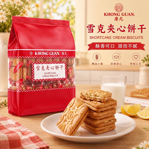 KHONG GUAN康元雪克夹心饼干600克 经典怀旧奶油夹心饼下午茶点心