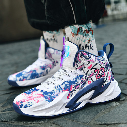 外贸篮球鞋男高帮大童青少年球鞋小学生儿童男网面运动鞋代发