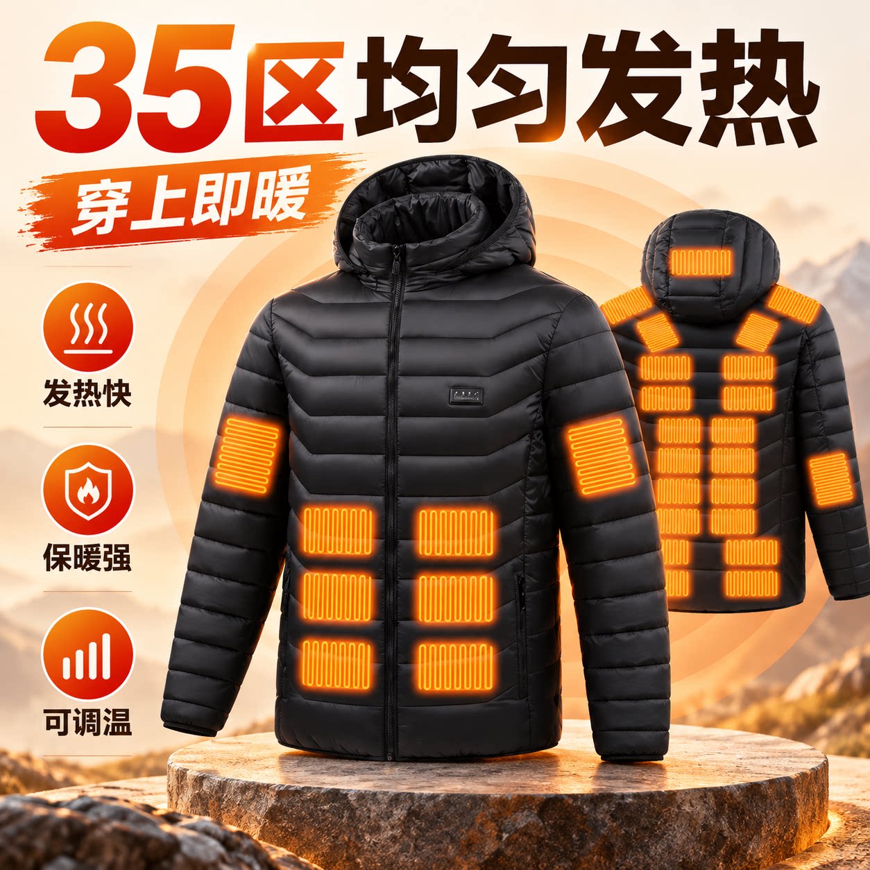 新款充电智能棉服发热棉衣衣服男女冬季全身加热保暖棉袄外套电热