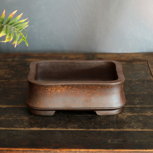 紫砂花盆柴烧长方竹节盆23CM松柏黄杨金弹子盆文竹子菖蒲盆