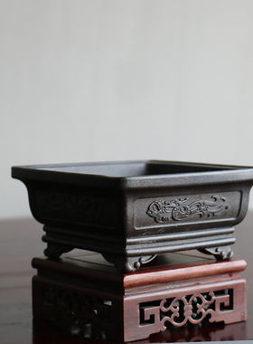 紫砂花盆小微长方六方形浅盆菖蒲文竹松柏盆景多肉姬月季竹节四方