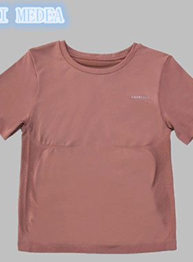 AMI MEDEA圆领运动上衣女短袖速干健身房t恤跑步弹力紧身衣瑜伽服