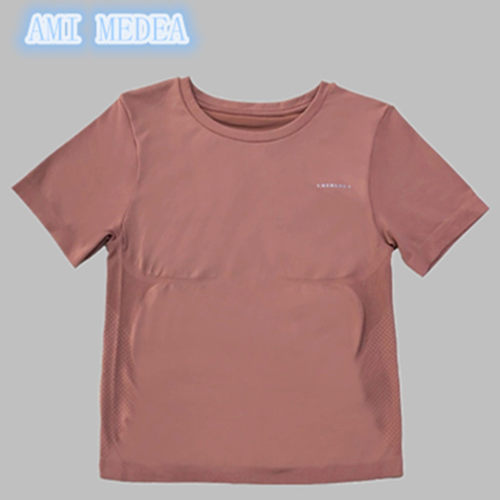AMI MEDEA圆领运动上衣女短袖速干健身房t恤跑步弹力紧身衣瑜伽服