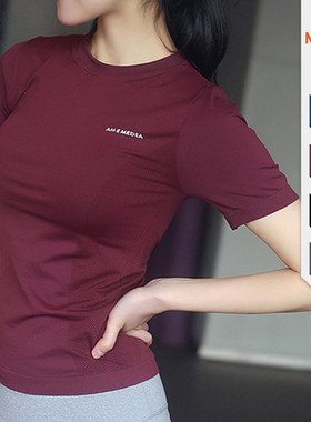 AMI MEDEA圆领运动半袖紧身女显瘦跑步速干衣健身T恤短瑜伽服上衣