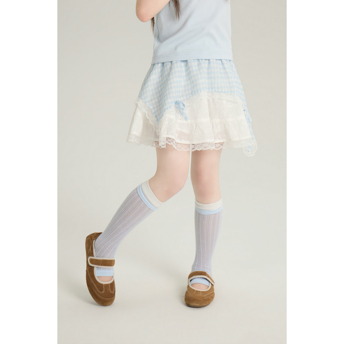 2026夏季女童不规则半身裙中大童格子蕾丝裙儿童韩系清新短裙XK2