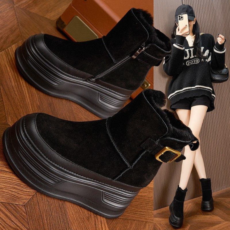 小个子内增高厚底雪地靴女2025新款冬季侧拉链兔毛保暖棉鞋马丁靴,女鞋,马丁靴,淘宝优惠券,粉丝福利购,淘宝优惠卷