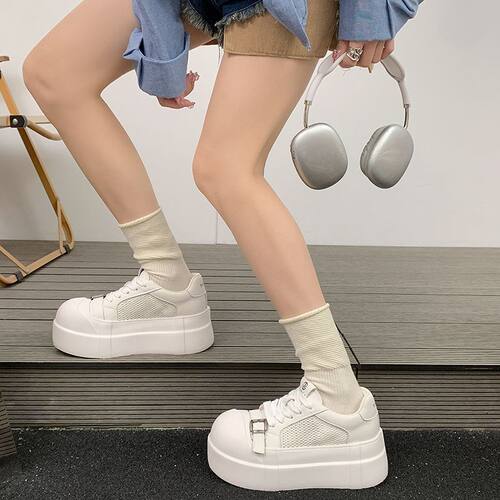 皮扣小白鞋女款防滑耐磨显瘦