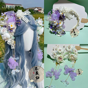 原创汉洋折中花朵绢花发箍发夹头饰汉服古风Lolita洋气清新中国风