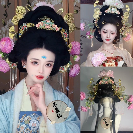 原创唐风簪花供养人引路菩萨绢花超仙大气百搭汉服配饰大唐华丽蝶