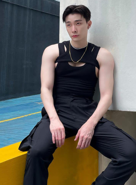 男士背心内穿纯棉工字夏季白色运动跨栏潮全棉打底汗衫男式