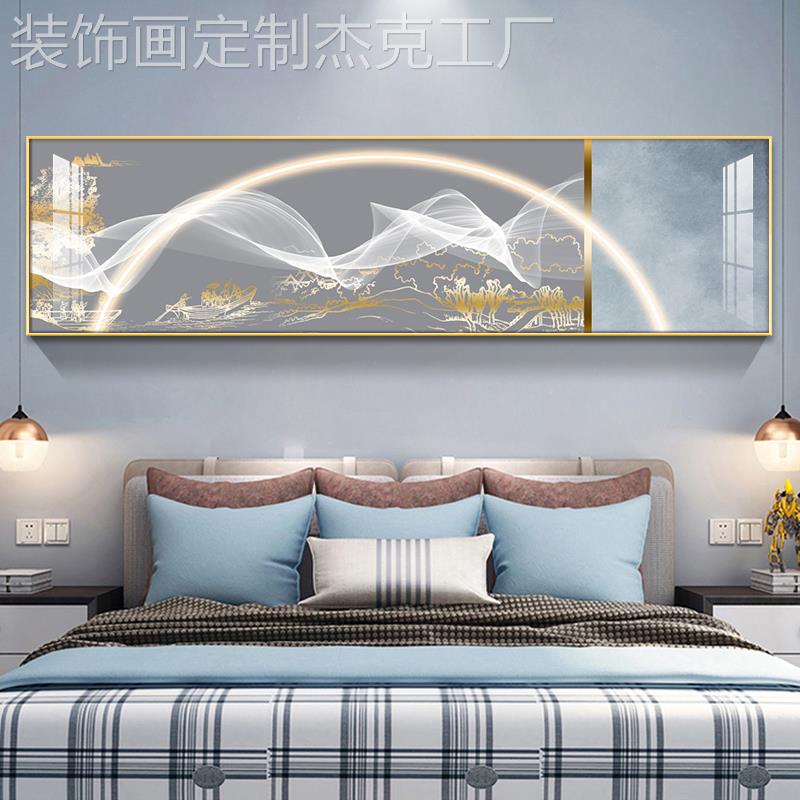 网红奢头装店饰画床现代约客厅主卧轻背景墙简壁画酒宾馆床头晶瓷图片
