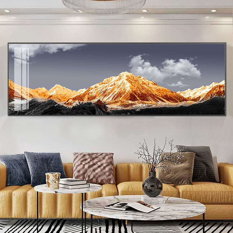 网红轻奢金山风景客厅沙发背景墙装饰画现代简约大气横幅镶钻晶瓷图片