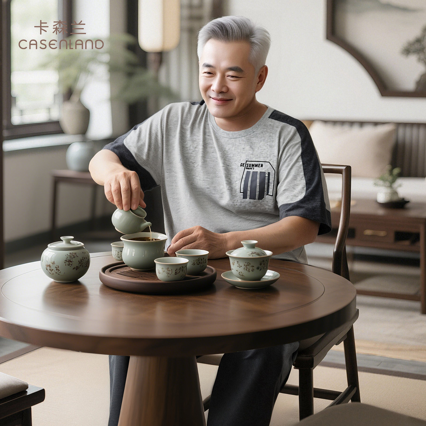 中老年人睡衣夏季薄款2026新款纯棉男士短袖长裤套装可外穿套头式