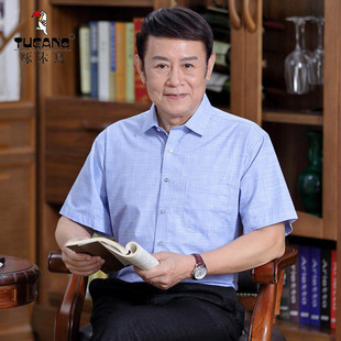 50岁短袖 衬衫 薄款 啄木鸟中老年男士 寸衫 爸爸40 宽松大尺码 休 夏季