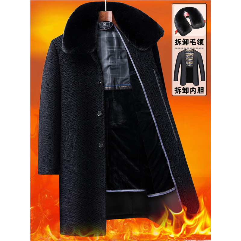 啄木鸟加绒秋冬外套长款过膝中老年毛呢大衣男加厚爷爷冬季棉衣服,男装,毛呢大衣,淘宝优惠券,粉丝福利购,淘宝优惠卷