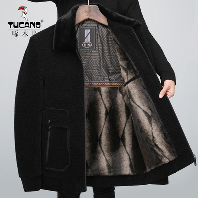 啄木鸟爸冬装外套加绒厚中年男士