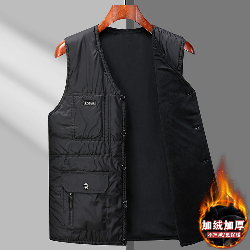啄木鸟马甲中老年秋冬背心男爷爷冬季加绒加厚保暖毛衣老年人坎肩