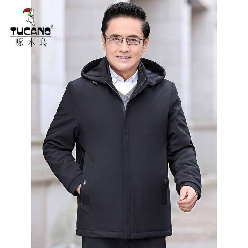 啄木鸟秋冬季中年男士薄款棉服爸爸冬装爷爷棉袄中老年人加厚外套