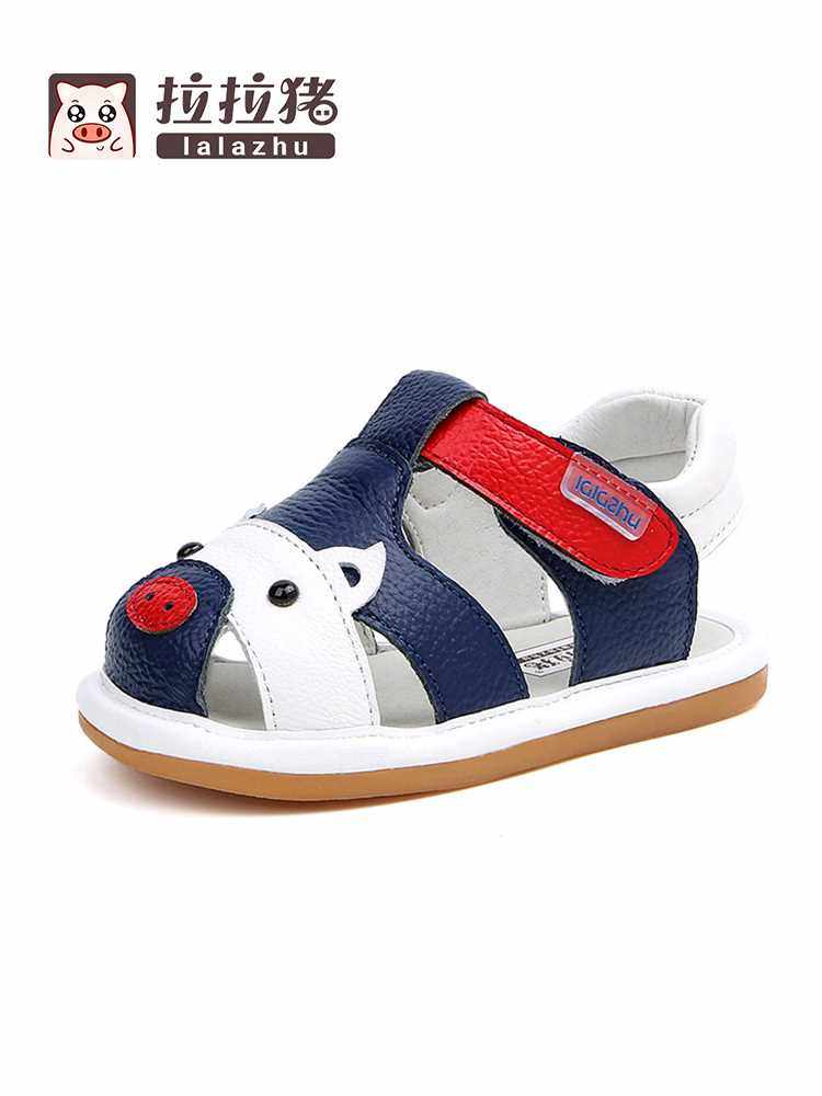 拉拉猪夏季儿童学步皮凉鞋男小童女宝宝婴儿幼儿软底鞋子1-3岁2一