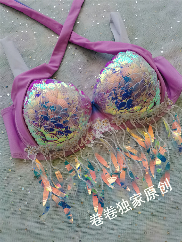 美人鱼bra人鱼亮片胸衣自由潜比基尼海洋馆演出服电音节cospla