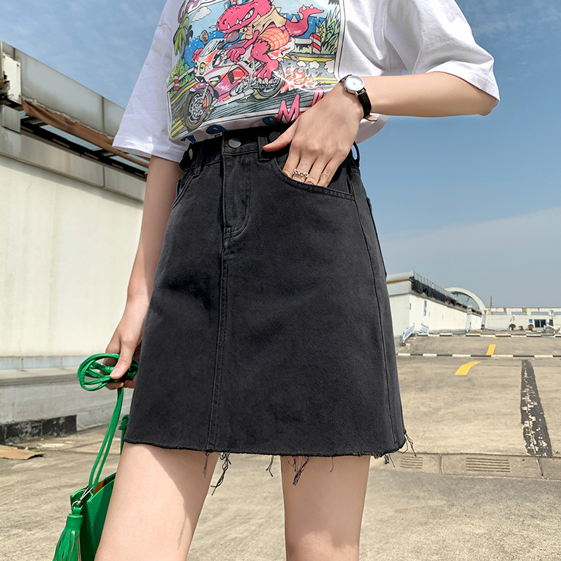 黑色牛仔半身裙女2021年春夏新款高腰收腹ins超火a字显瘦学生短裙
