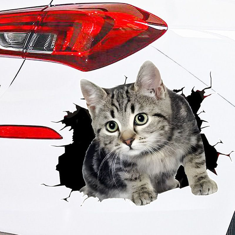 个性创意可爱搞怪3D立体破洞小猫汽车贴纸遮挡车身划痕刮痕装饰贴