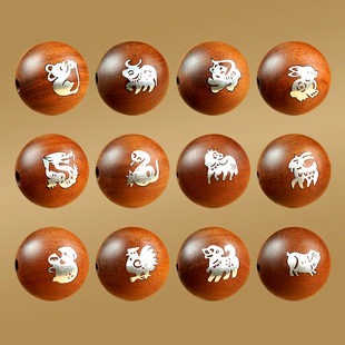 蛇年DIY手串珠配饰雷击枣木镶银十二生肖散珠配珠手串饰品配件