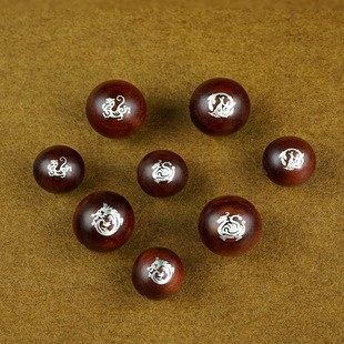 原创黑檀木镶银四象手链散珠紫光檀镶嵌国风道家神兽串珠饰品配件