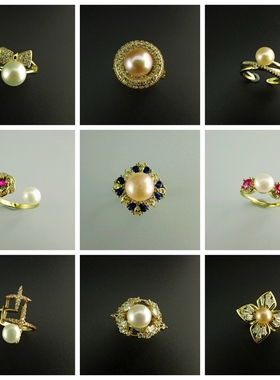 女微镶锆石淡水珍珠活口戒指指环