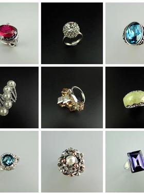 花朵蝴蝶戒指指环水钻水晶复古女