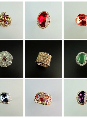 女施家水钻水晶锆石夸张指环戒指